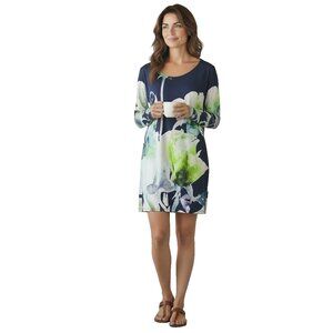 Trisha Tyler Navy Blue Floral Mini Dress Tunic Top Womens Size XL Long Sleeve